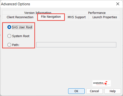 File Navigation tab in Advanced Options